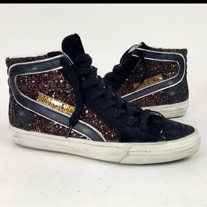 Golden Goose Black and Brown Glitter Sneakers Slide 37